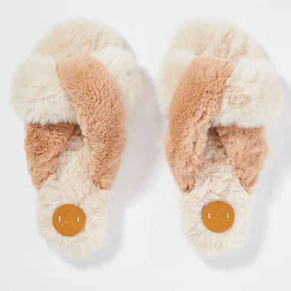 Anthropologie Shoes - Anthropologie Nude / Cream Cross Fuzzy Slippers